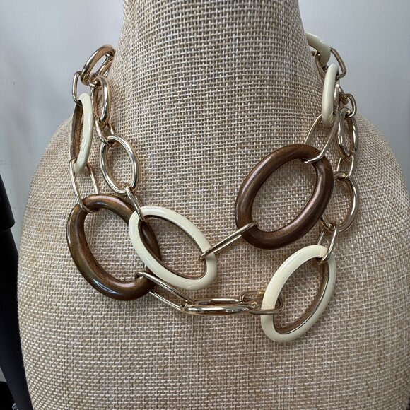 Banana Republic Long Gold-Tone Chain Link Necklace With Cream & Brown Accents - Picture 15 of 16